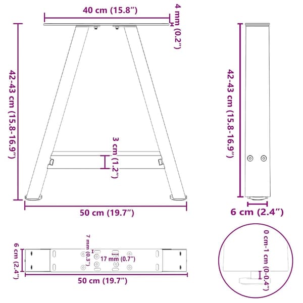vidaXL Soffbordsben A-formade 2 st 50x(42-43) cm stål