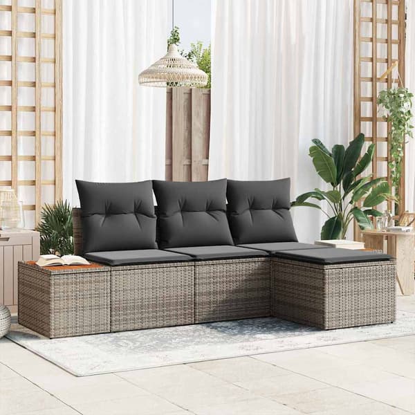 vidaXL Trädgårdssoffset med dyna 4 delar Grå 184 x 62 x 85 cm Polyrotting