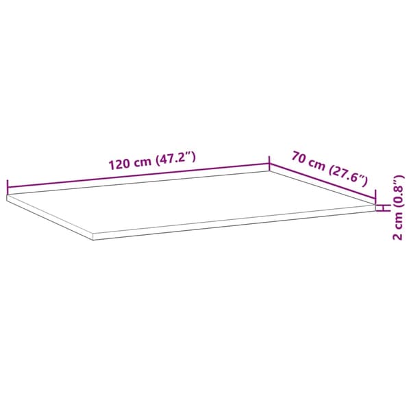 vidaXL Bordplate rektangulær 120x70x2 cm heltre akasie