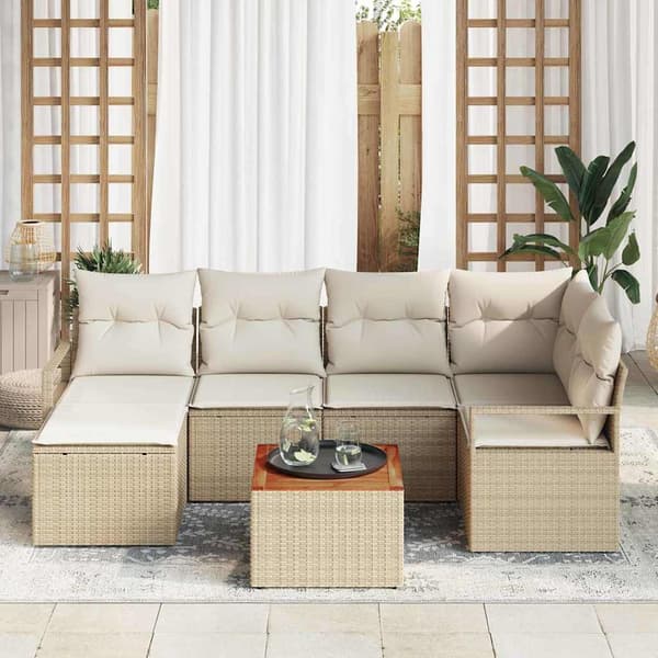 vidaXL Trädgårdsoffset 7 pcs Beige och gräddfärgad konstrotting