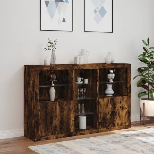 vidaXL Skjenk med LED-lys røkt eik 162x37x100 cm