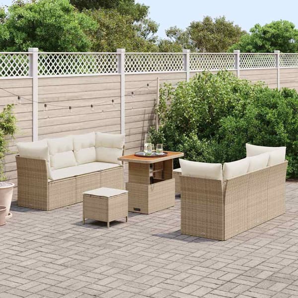 vidaXL Trädgårdsoffset 9 pcs Beige och gräddfärgad konstrotting