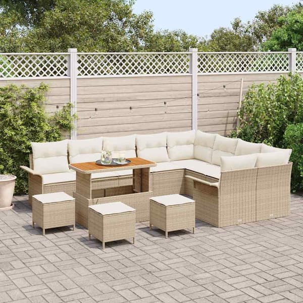 vidaXL Trädgårdsoffset med kudde 13 pcs Beige och gräddfärgad