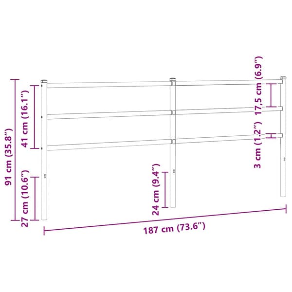 vidaXL Utskiftbar sengegavl i metall hvit 180 cm