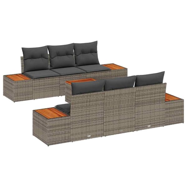 vidaXL Trädgårdsoffset med kudde med lagring 7 pcs Grå Poly rattan