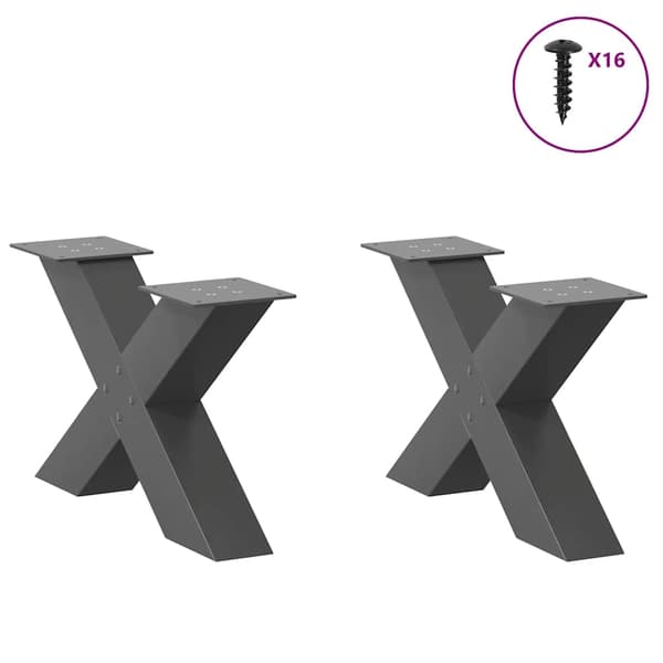 vidaXL Soffbordsben X-formade 2 st antracit 50x(30-31) cm stål