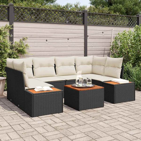 vidaXL Trädgårdsoffset med kudde 6 pcs Svart Poly rattan
