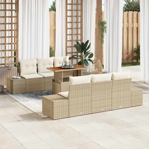 vidaXL Trädgårdsoffset med lagring 7 pcs Beige Poly rattan