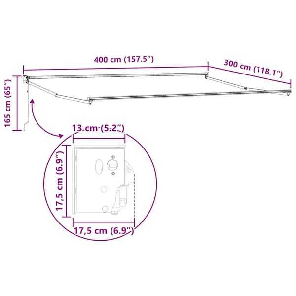 vidaXL Utdragbar markisram Vit 400 × 300 cm Aluminium