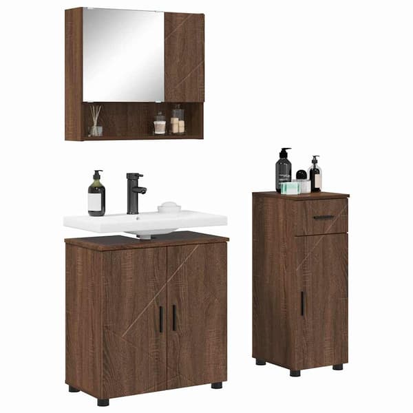 vidaXL Baderomsinnredningssett 3 pcs Brun Eik Konstruert tre & Metall