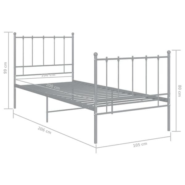 vidaXL Sengeramme grå metall 100x200 cm