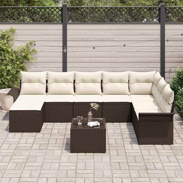 vidaXL Trädgårdsoffset med kudde med lagring 9 pcs Grå Poly rattan