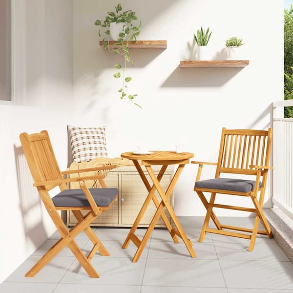 vidaXL Fällstol med kudde 2 pcs Brun Massivt akaciaträ