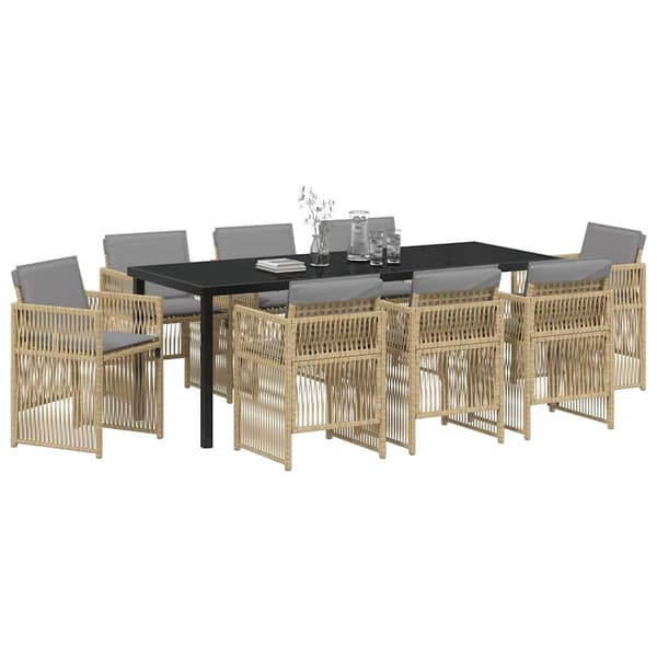 vidaXL Trädgårdsmöbelset 9 pcs Beige Pulverlackerat stål