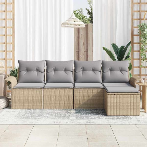 vidaXL Utomhussoffa med kudde 5 pcs Beige konstrotting