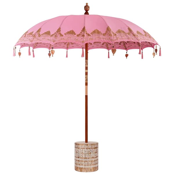 vidaXL Balinesisk Parasol 260 Rosa 210-220 cm Bomull og solid tre