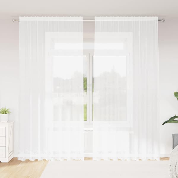 vidaXL Spetsgardin med gardiner Blommor Vit 280 x 200 cm Polyester