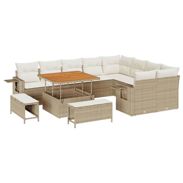vidaXL Trädgårdsoffset 12 pcs Beige och gräddfärgad konstrotting