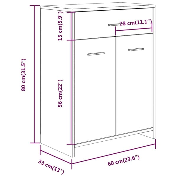 vidaXL Baderomsskap grå sonoma eik 60x33x80 cm konstruert tre