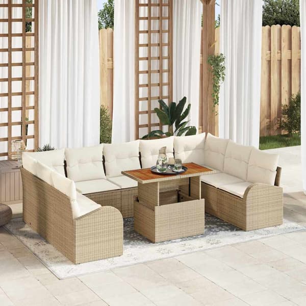 vidaXL Trädgårdsoffset med lagring 10 pcs Beige Poly rattan