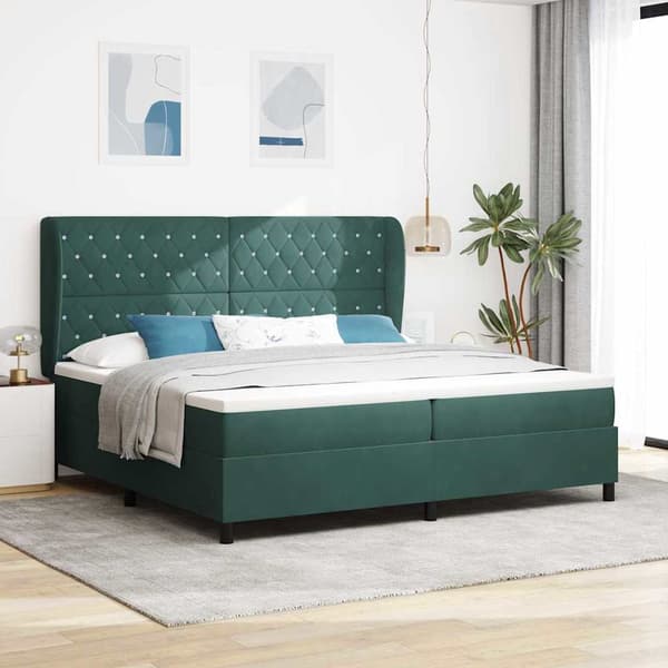 vidaXL Bäddfjäder med madrass Mörkgrön 200 x 200 cm Sammet