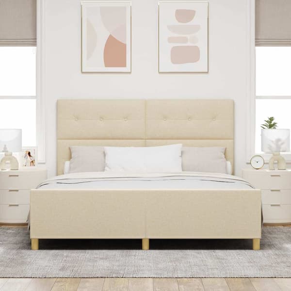 vidaXL Sängstomme Gräddvit 180x200 cm Tyg