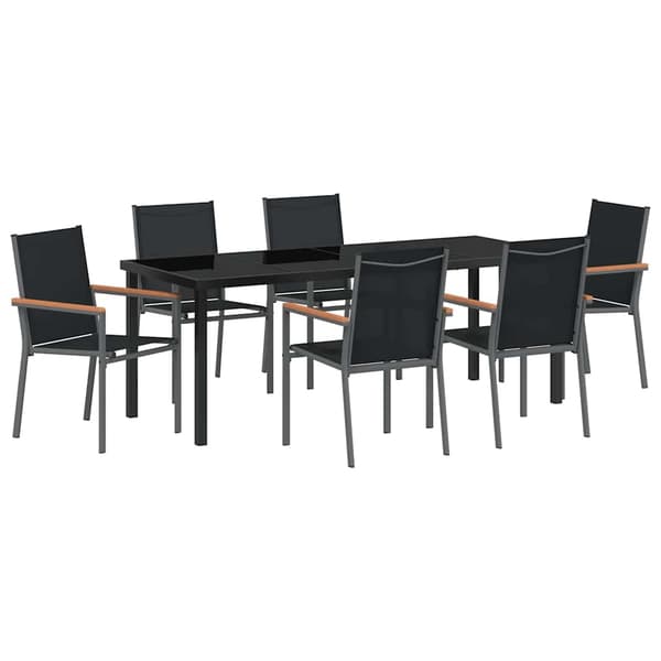 vidaXL Trädgårdsmöbelset 7 pcs Svart Pulverlackerad stål