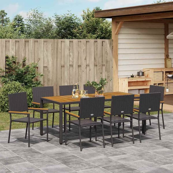 vidaXL Trädgårdsmöbelset 9 pcs Svart konstrotting