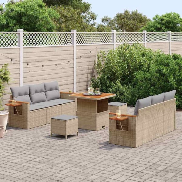 vidaXL Trädgårdsoffset med kudde 9 pcs Beige och Ljusgrå
