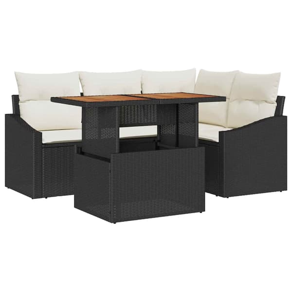 vidaXL Trädgårdsoffset med lagring 5 pcs Svart Poly rattan