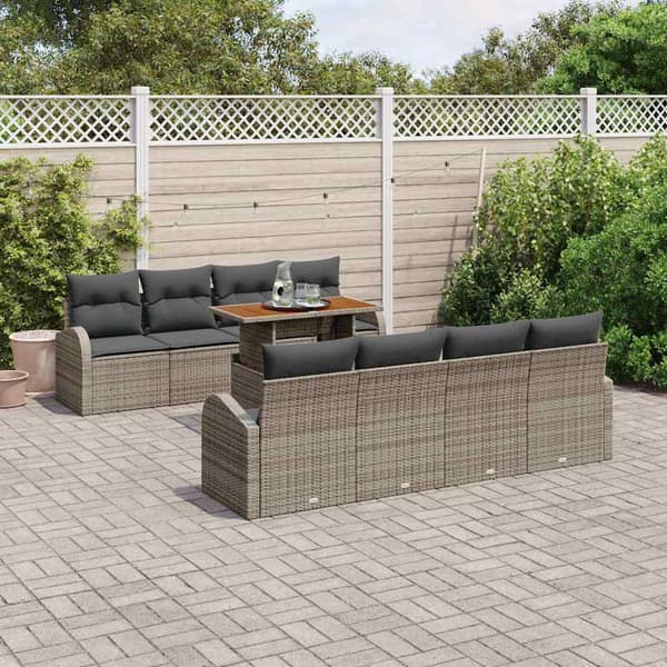 vidaXL Trädgårdsoffset med lagring 9 pcs Grå Poly rattan