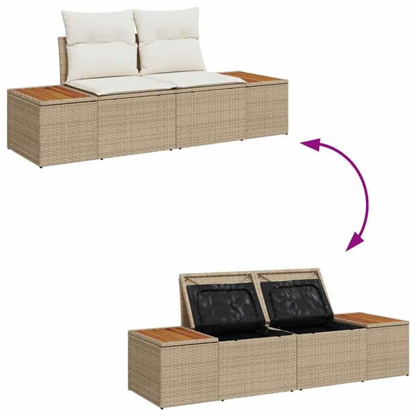 vidaXL Trädgårdsoffset med kudde 6 pcs Beige Poly rattan