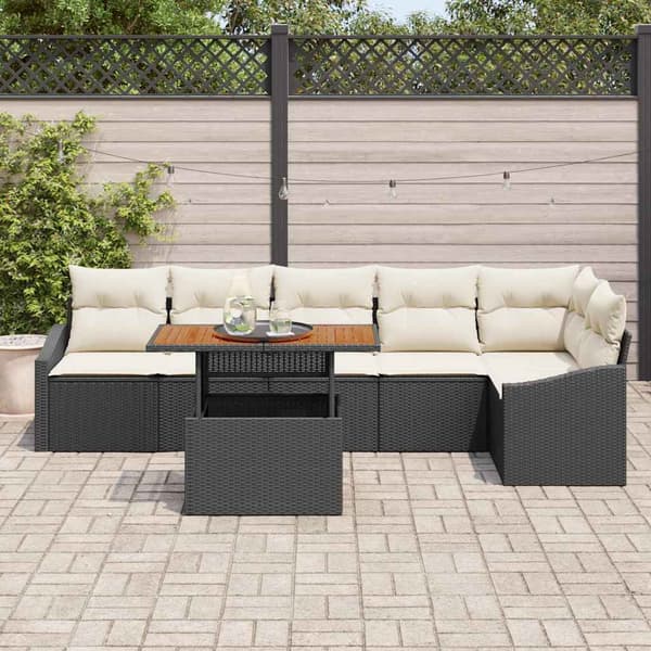 vidaXL Trädgårdsoffset med lagring 7 pcs Svart Poly rattan