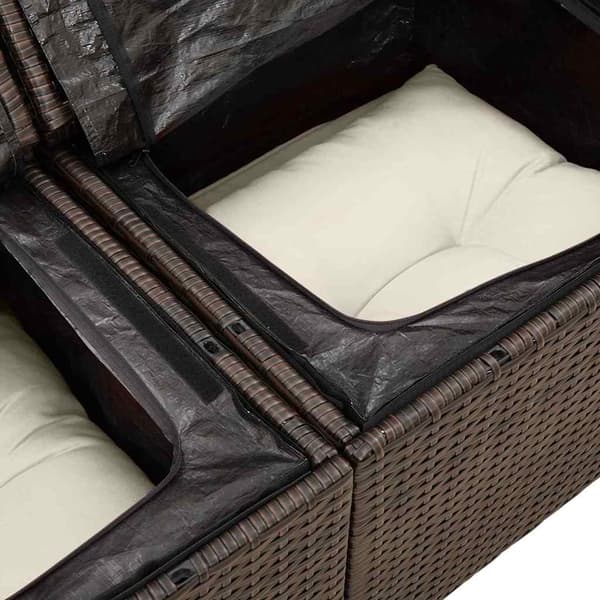 vidaXL Trädgårdsoffset med lagring 3 pcs Brun Poly rattan