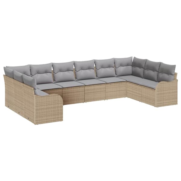 vidaXL Trädgårdsoffset 10 pcs beige och ljusgrå konstrotting