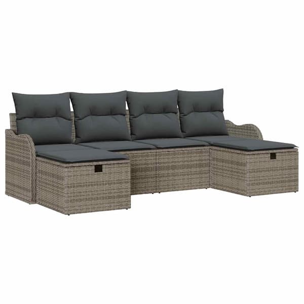 vidaXL Trädgårdsoffset med kudde med lagring 6 pcs Grå Poly rattan