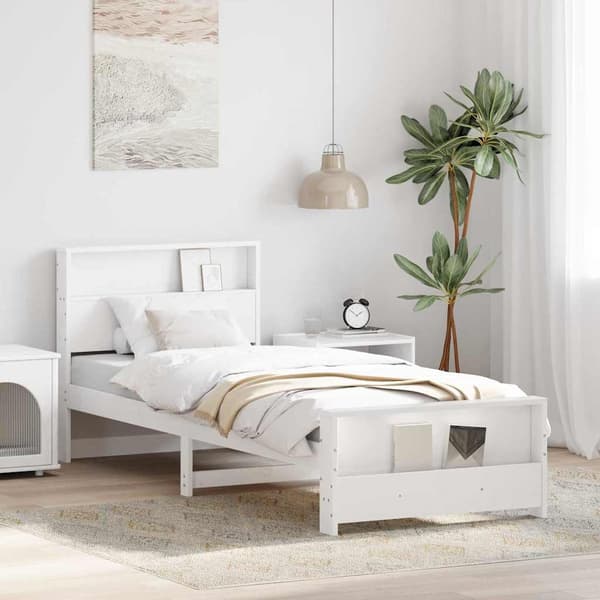 vidaXL Sengestamme med hodegjerde Hvit 100 x 200 cm Konstruert tre