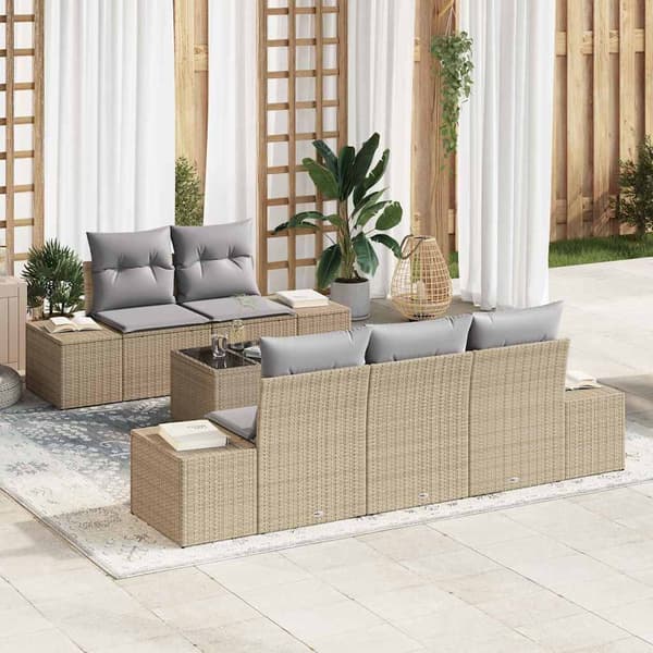vidaXL Trädgårdssoffgrupp med dyna 6 delar Beige polyrotting
