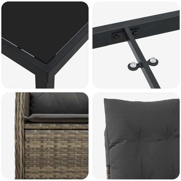 vidaXL Trädgårdsmöbelset med kudde 9 pcs Grå konstrotting