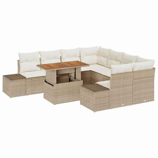 vidaXL Trädgårdsoffset med lagring 9 pcs Beige Poly rattan