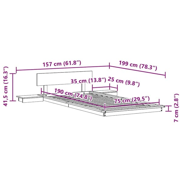 vidaXL Sängram Brun 75 x 190 cm trä