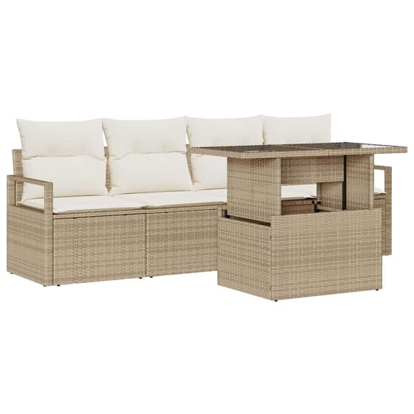 vidaXL Trädgårdsoffset med lagring 5 pcs Beige Poly rattan