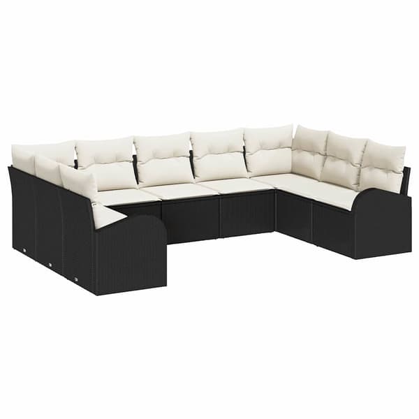 vidaXL Soffgrupp 9 delar Svart polyrotting