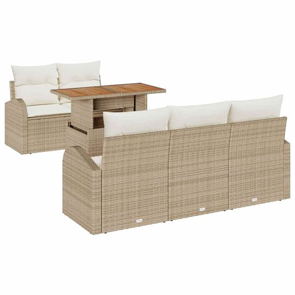 vidaXL Trädgårdsoffset med lagring 6 pcs Beige Poly rattan