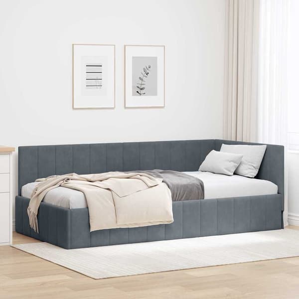 vidaXL Hörn sängram med sänggavel Mörkgrå 90 x 190 cm Sammet