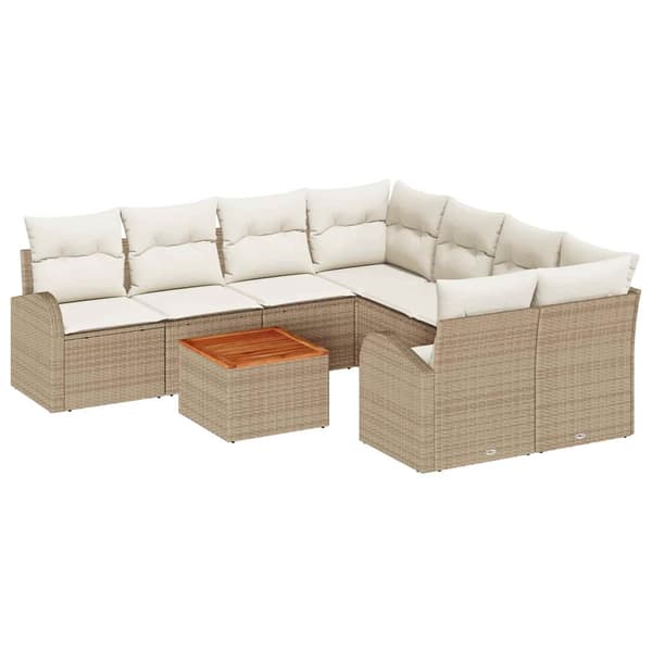 vidaXL Trädgårdssoffa Set 9 delar Beige Polyrotting