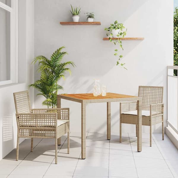 vidaXL Trädgårdsmöbelset 3 pcs Beige konstrotting