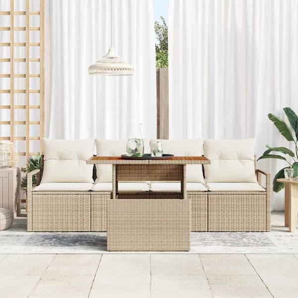 vidaXL Trädgårdsoffset med lagring 5 pcs Beige Poly rattan
