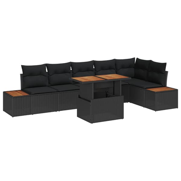 vidaXL Trädgårdsoffset med lagring 7 pcs Svart Poly rattan
