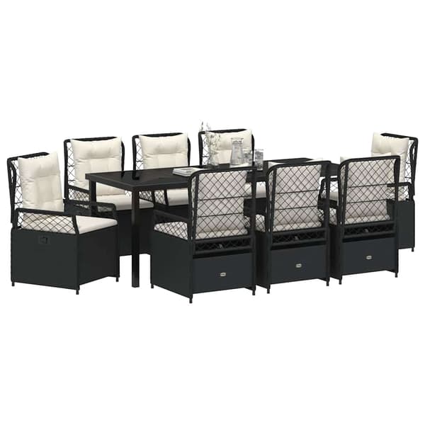 vidaXL Trädgårdsmöbelset 9 pcs Svart konstrotting